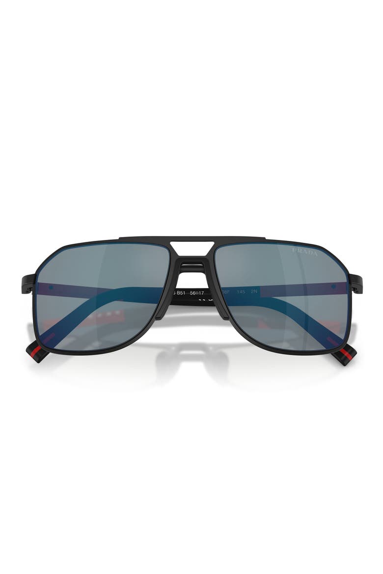 56mm Pilot Sunglasses, Alternate, color, MATTE BLACK / GREY BLUE/ RED