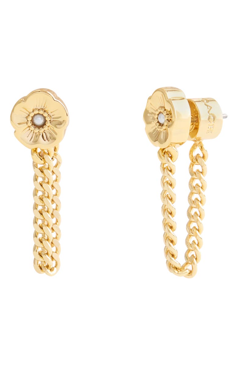 COACH Faux Pearl Tearose Front/Back Earrings, Main, color,