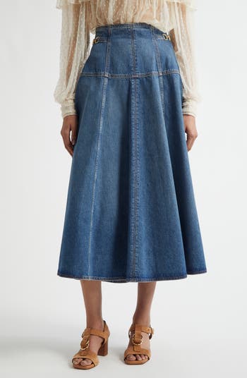 Ulla Johnson The Brigette A-Line Denim Midi Skirt | Nordstrom