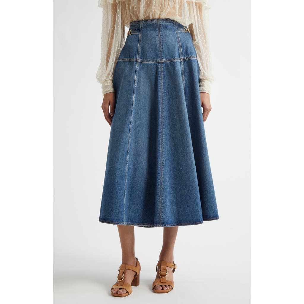 Shop Ulla Johnson The Brigette A-line Denim Midi Skirt In Danube