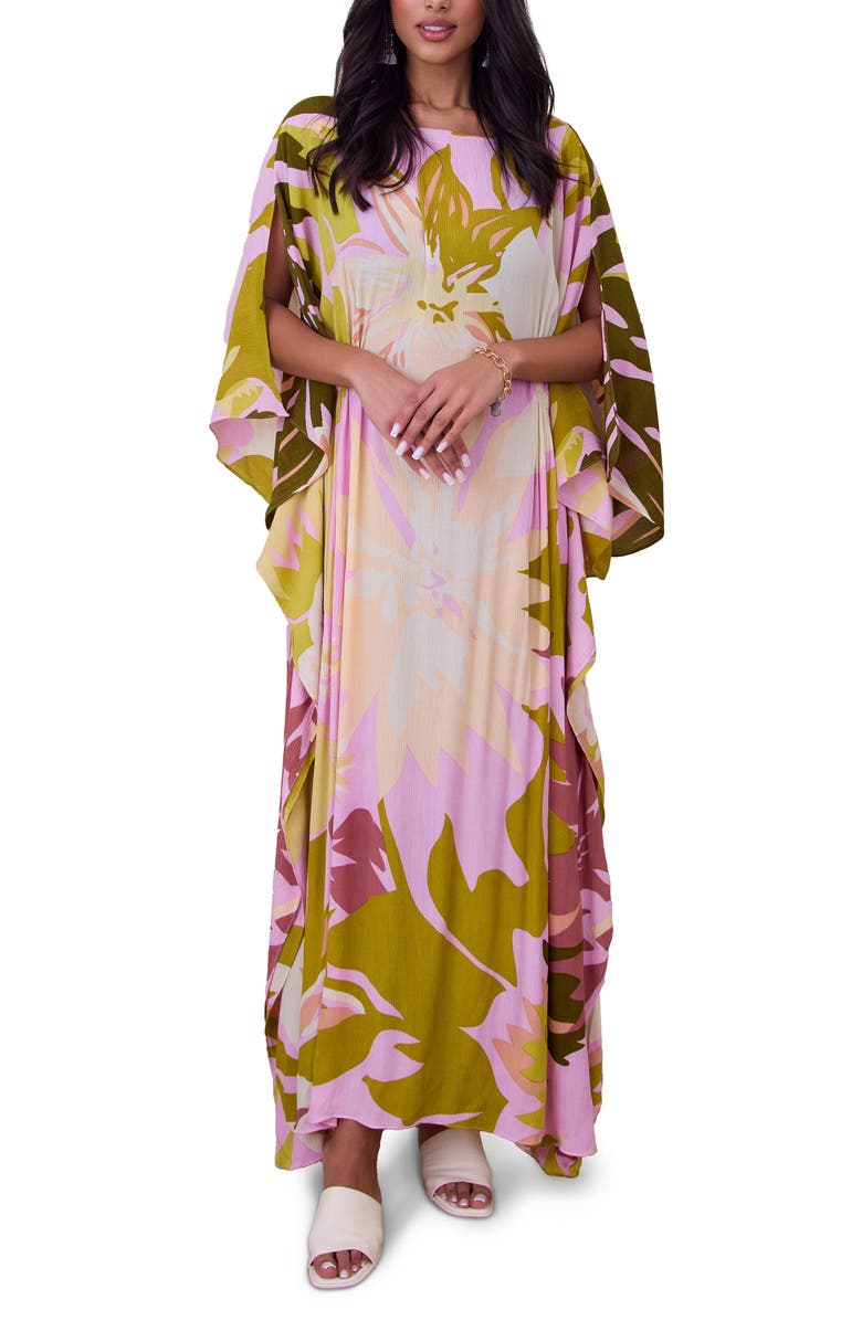 SAACHI Botanical Print Maxi Caftan, Main, color, Pink