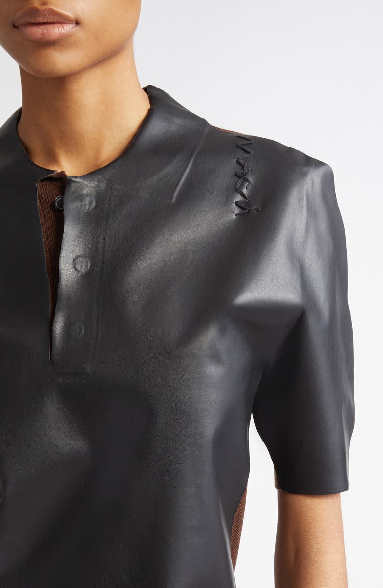 Marni Mixed Media Faux Leather Polo, Alternate, color, 