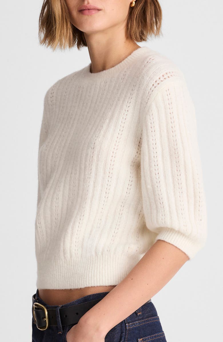 Madewell CloudSoft Short Sleeve Sweater, Alternate, color, Antique Cream