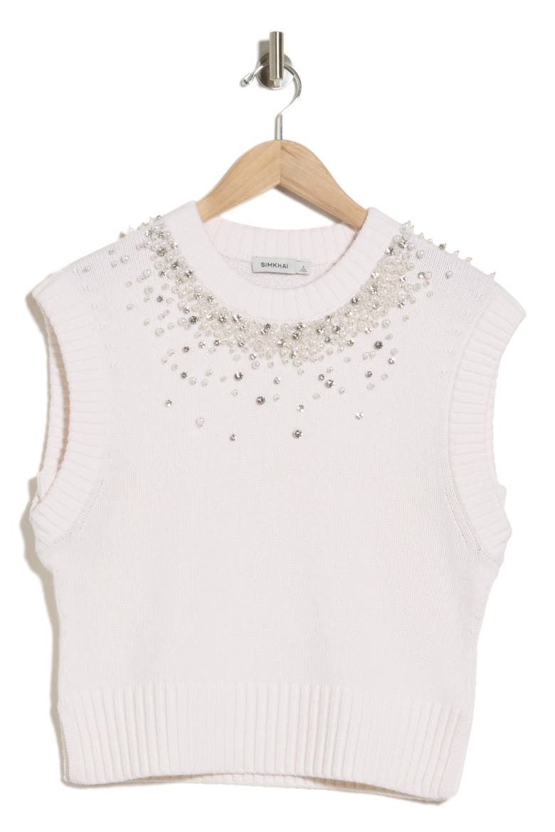 Candra Embellished Sweater Vest, Main, color, IVORY