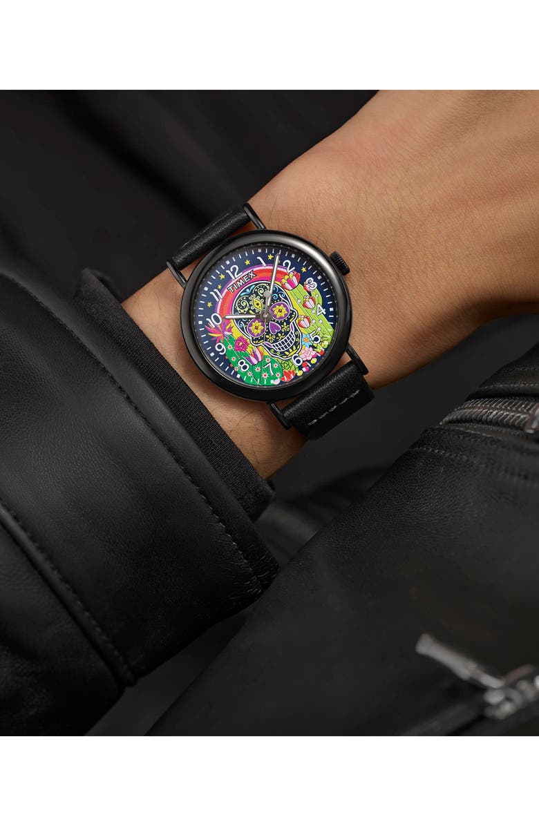 Timex<sup>®</sup> Day of the Dead Weekender Leather Strap, 40mm, Alternate, color,