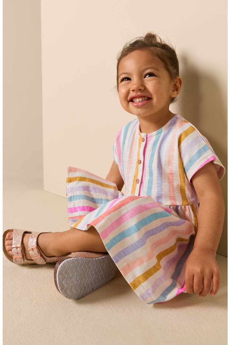 Kids' Rainbow Cotton Button-Up Dress, Alternate, color, WHITE MULTI