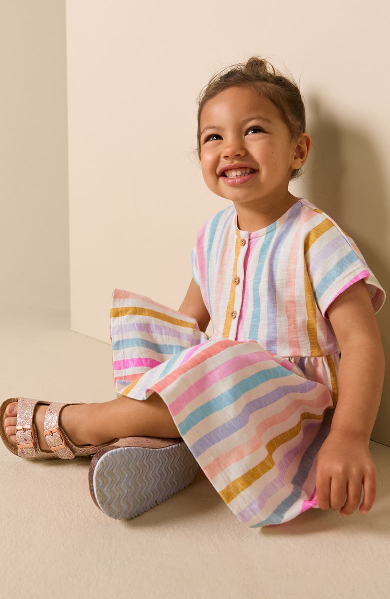 NEXT Kids' Rainbow Cotton Button-Up Dress, Alternate, color, White Multi