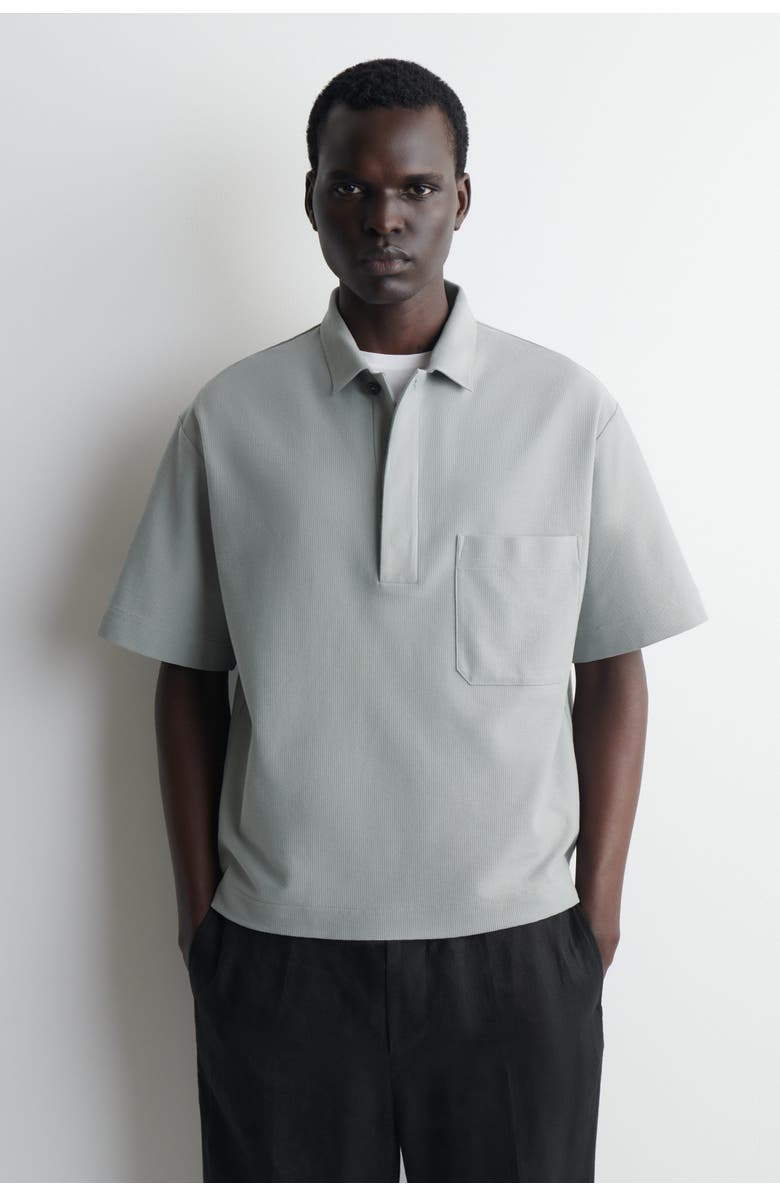 COS Cotton-piqué Popover Shirt, Main, color, Gray