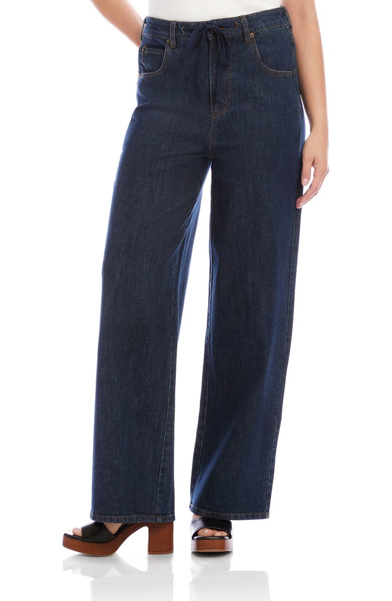 Karen Kane Drawstring Wide Leg Jeans, Main, color, Denim