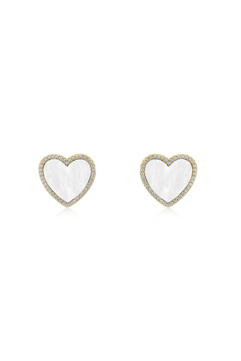 Large Mother of Pearl CZ Halo Heart Stud Earrings, Alternate, color, Mother Of Pearl