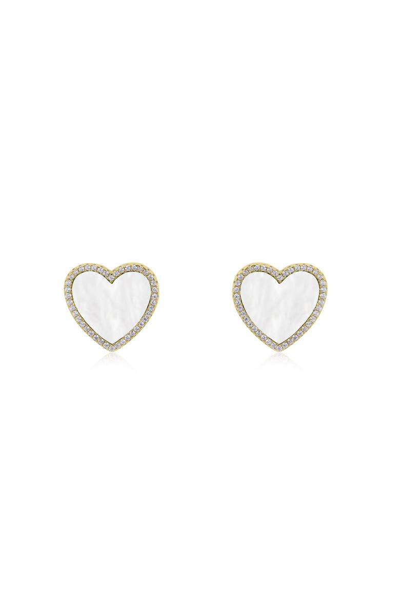 The Lovery Fine Jewelry Large Mother of Pearl CZ Halo Heart Stud Earrings, Alternate, color, Mother Of Pearl