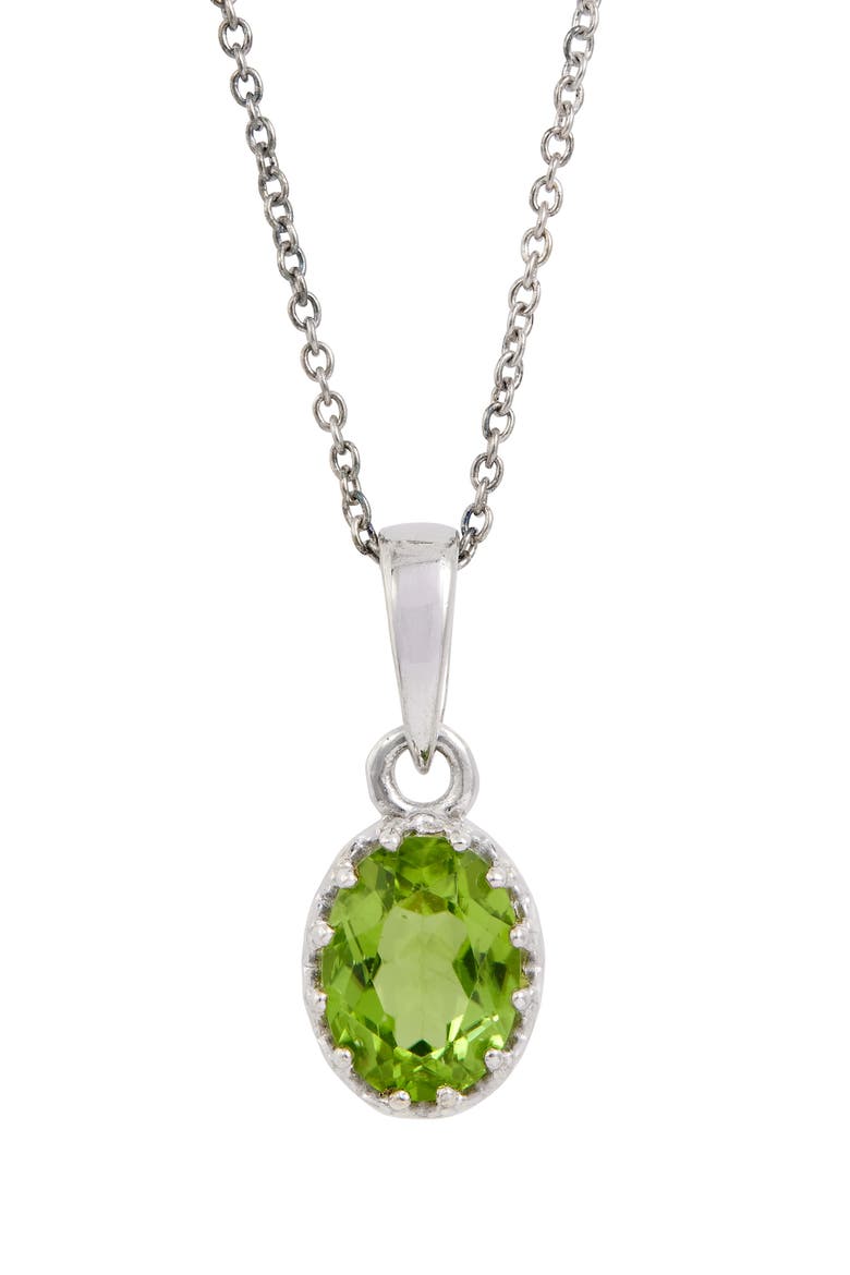 Rhodium Plated Sterling Silver Semiprecious Stone Pendant Necklace, Main, color, SILVER/ GREEN