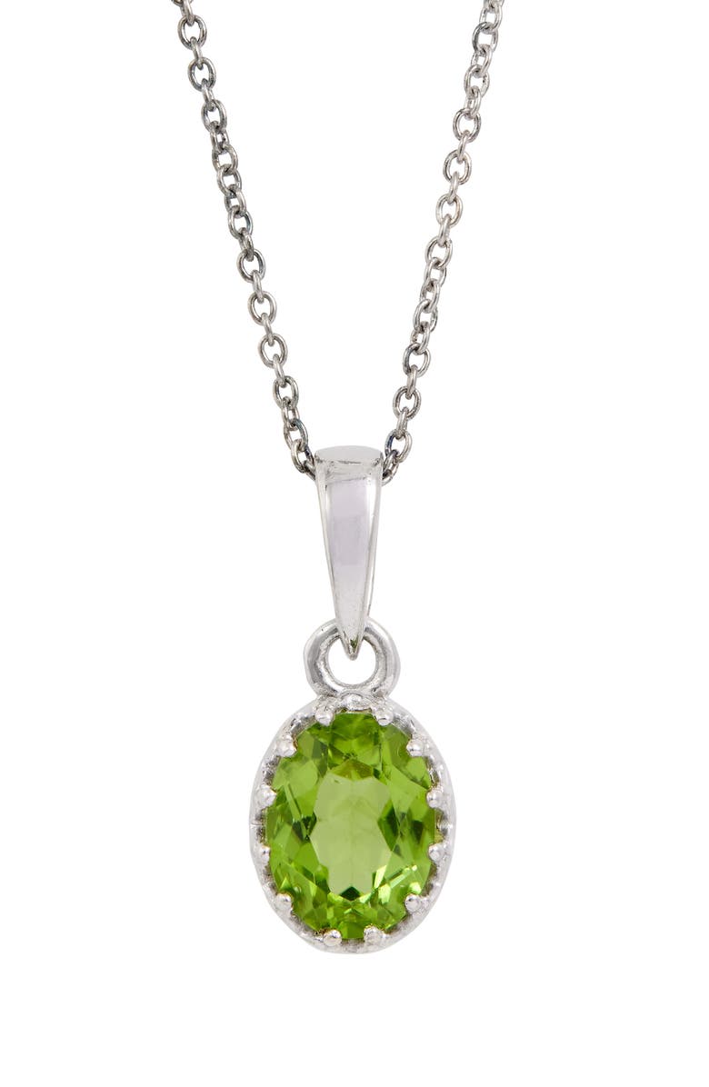 SAVVY CIE JEWELS Rhodium Plated Sterling Silver Semiprecious Stone Pendant Necklace, Main, color, Silver/ Green