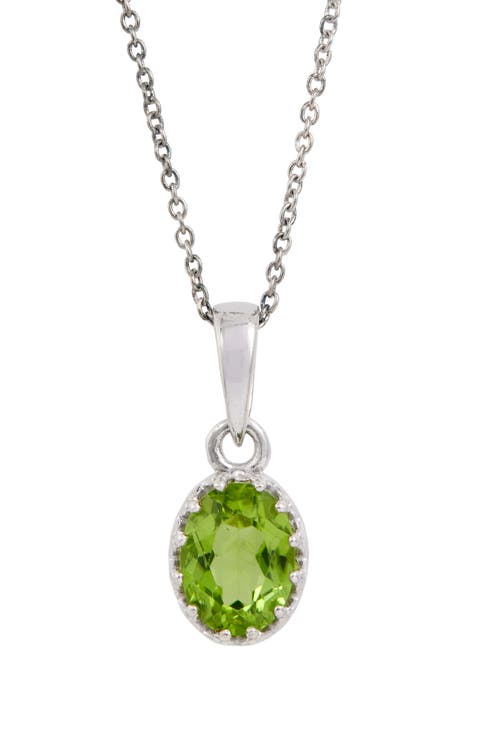 Rhodium Plated Sterling Silver Semiprecious Stone Pendant Necklace