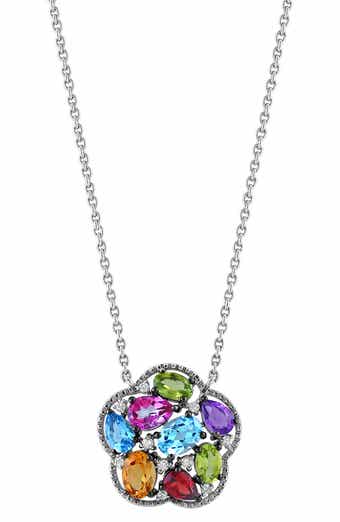 EFFY Sterling Silver Semprecious Stone & Diamond Floral Pendant Necklace
