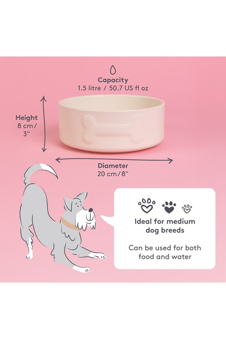 Embossed 8 Inch Bone Dog Food and Water Bowl, Alternate, color, Multicolored