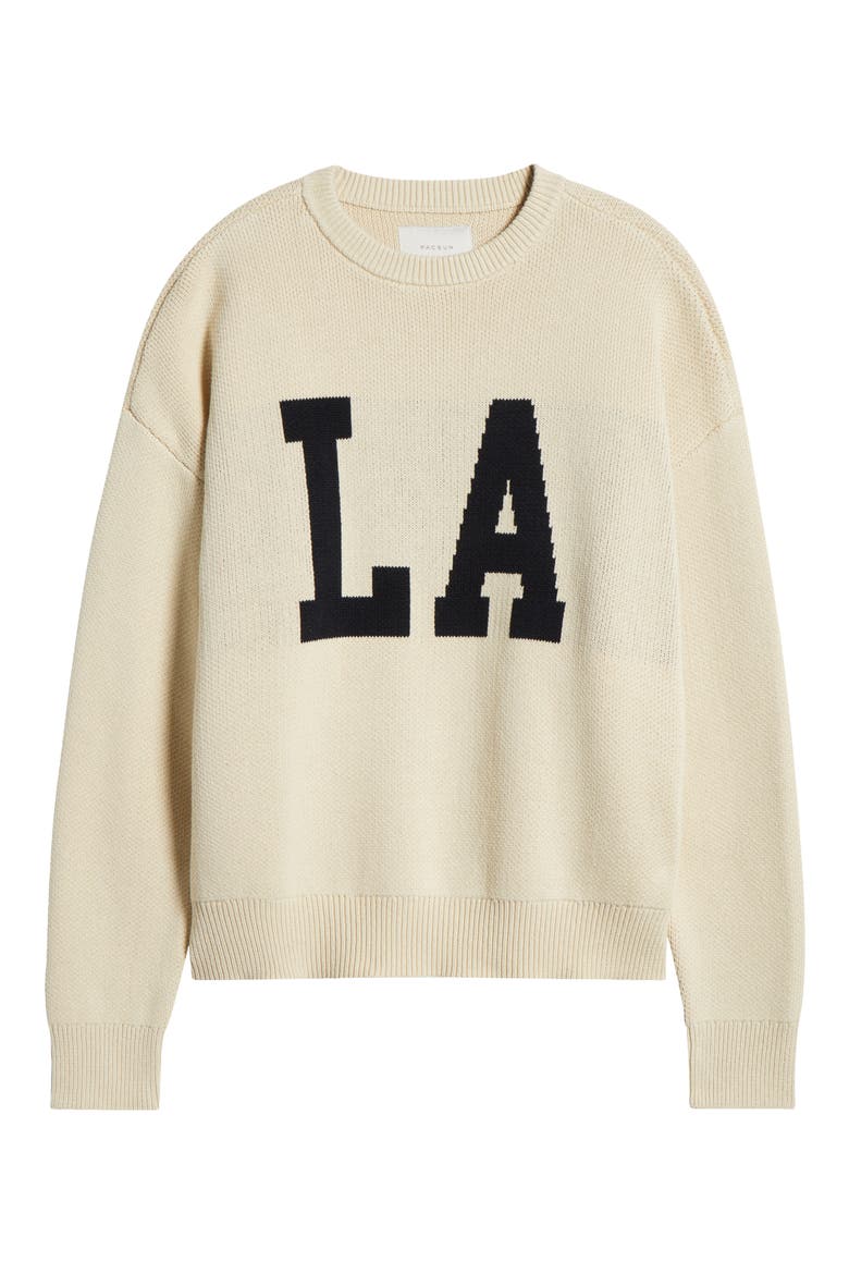 LA Intarsia Crewneck Sweater, Alternate, color, CREAM