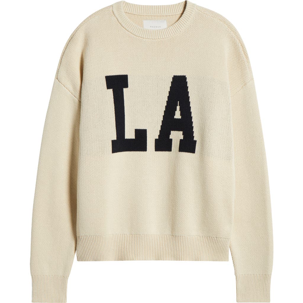 Pacsun La Intarsia Crewneck Sweater In Cream