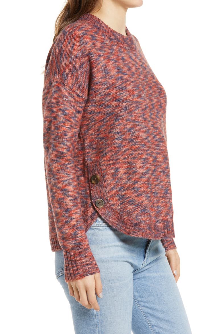 Space Dye Side Button Crewneck Sweater, Alternate, color, SPACEDYE SANGRIA