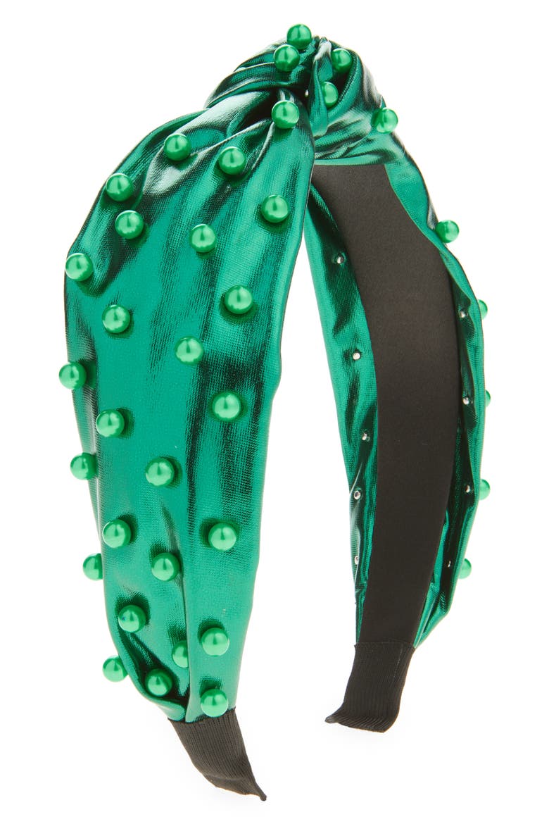 Kids' Faux Pearl Knotted Headband, Main, color, GREEN