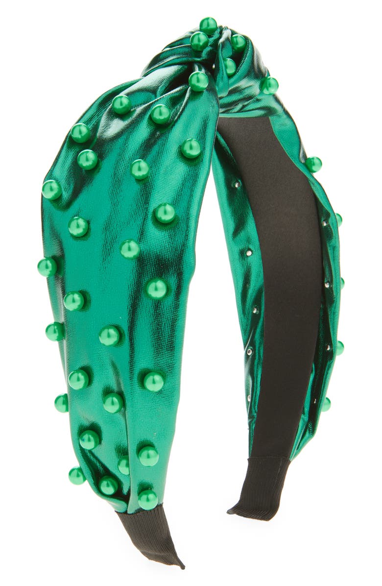 Cara Kids' Faux Pearl Knotted Headband, Main, color, Green