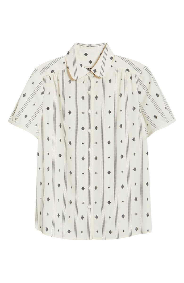 Anne Klein Diamond Pattern Short Sleeve Button-Up Shirt, Alternate, color, White Dove/ Anne Black
