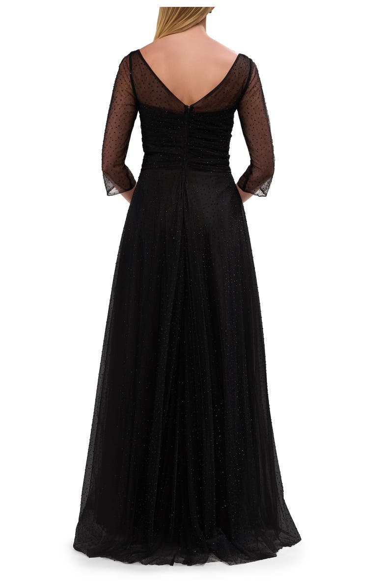 La Femme Rhinestone Tulle Gown with Full Skirt and Ruched Bodice, Alternate, color, Black