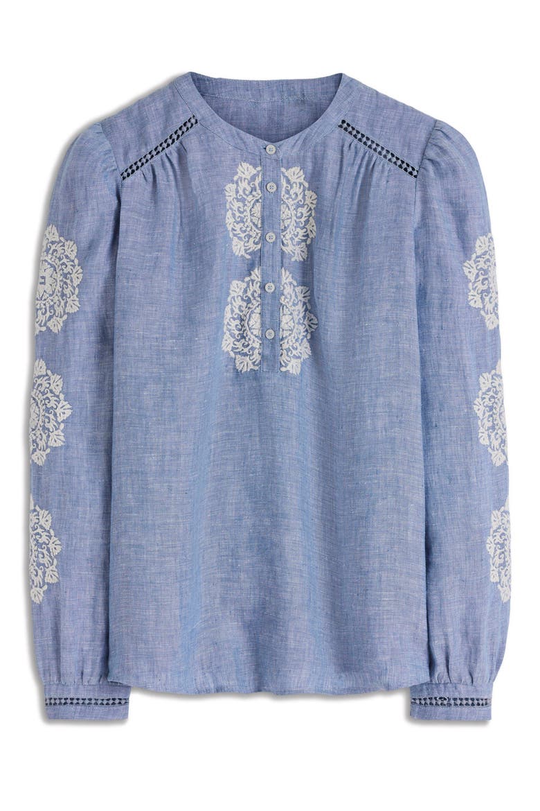 Interest Embroidered Trim Chambray Top, Alternate, color, CHAMBRAY