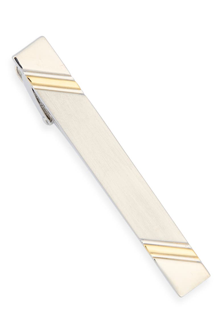 Two-Tone Stripe Tie Bar, Main, color, SILVER/ GOLD