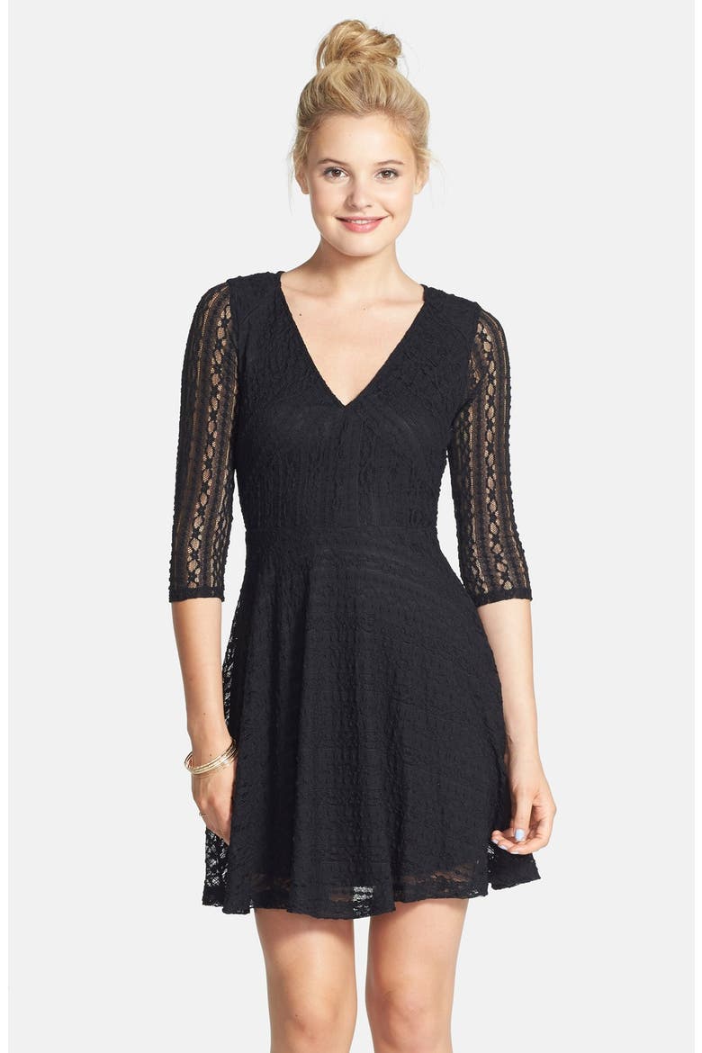 Lace Skater Dress, Alternate, color, BLACK