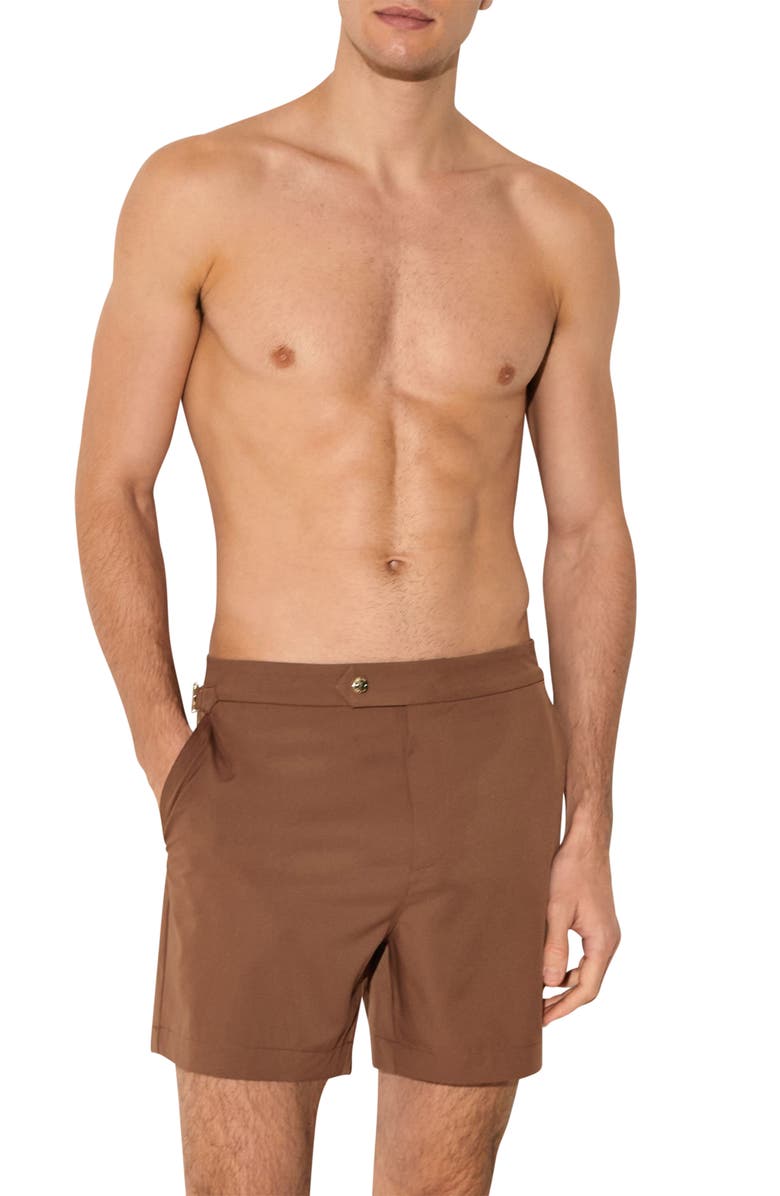 Reiss Sun Solid Side Adjuster Swim Trunks, Main, color, Mahogany Brown