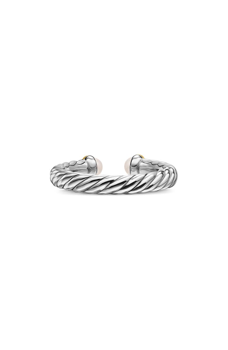 David Yurman Petite Cable Open Ring in Sterling Silver with 14K Yellow Gold, 3.4mm, Alternate, color, Pearl