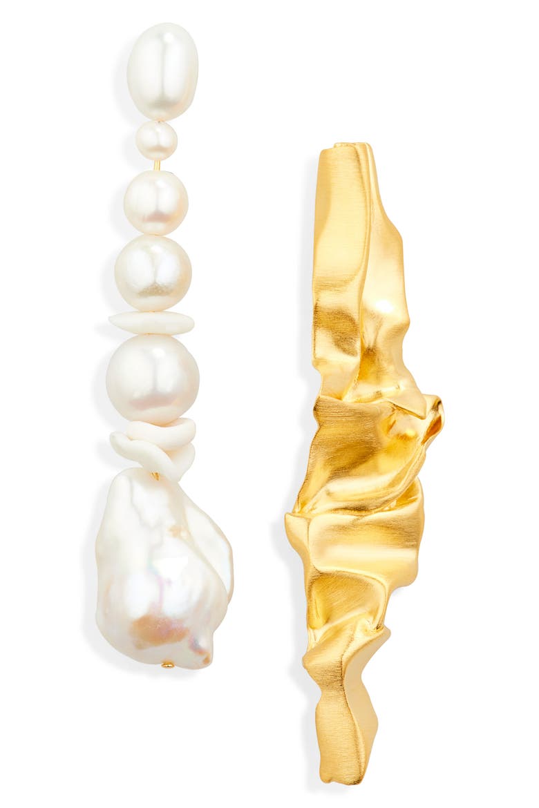 Pearl & Ceramic Mismatched Drop Earrings, Main, color, 18CT GOLD PLATED