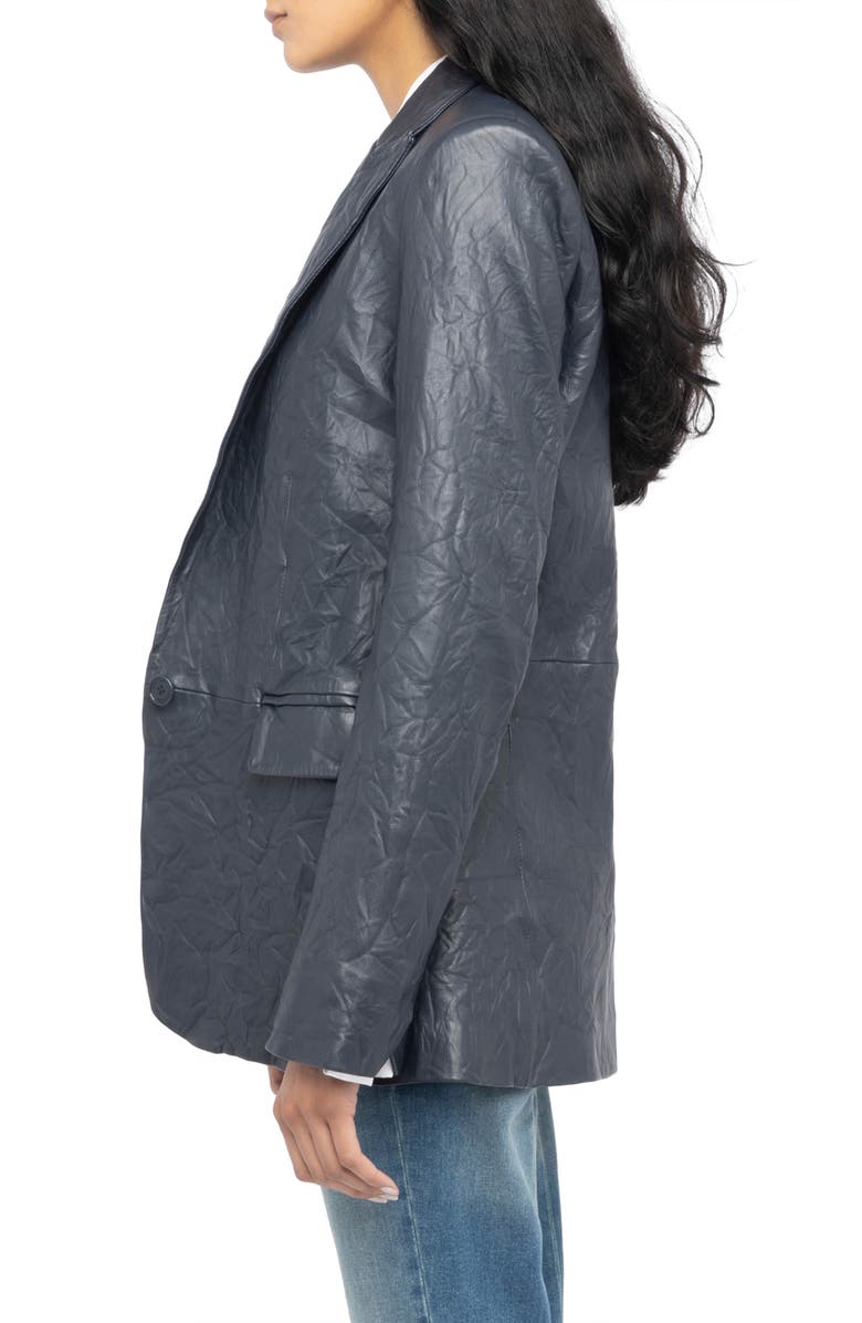 Zadig & Voltaire Valse Crinkled Leather Blazer, Alternate, color, Encre
