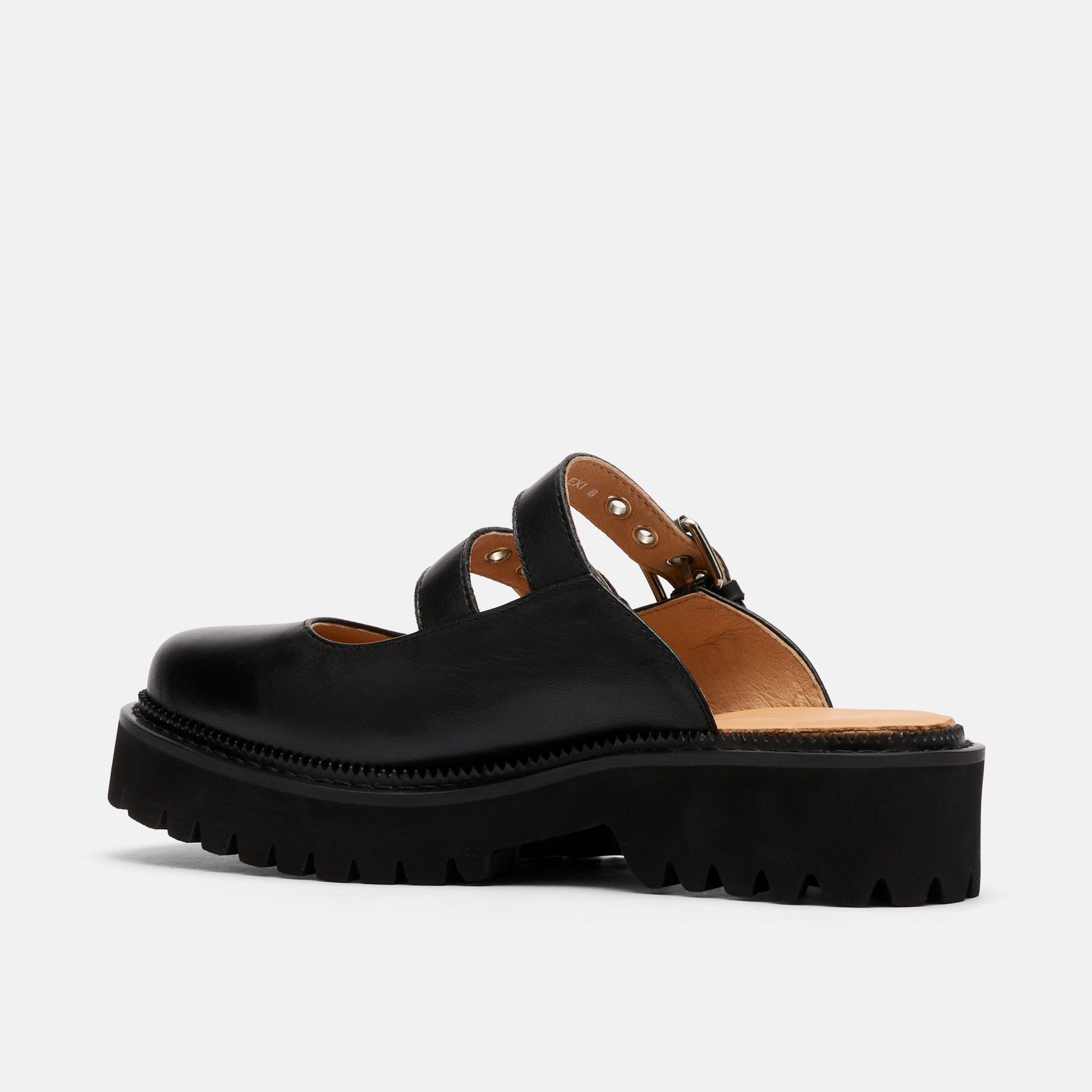 MARC NOLAN Lexi Leather Double-Buckle Lug Mules, Alternate, color, Black