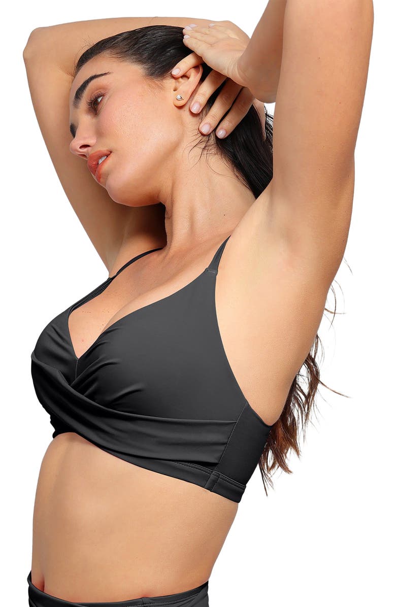 Popilush Shapewear Bust-Enhancing Draped Bikini Top, Alternate, color, Midnight Black