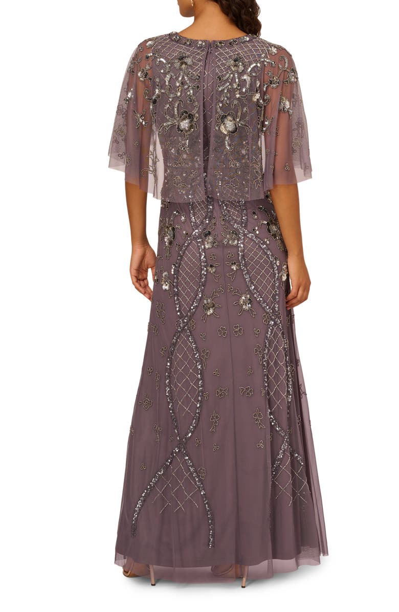 Adrianna Papell Bead Embellished Capelet Evening Gown, Alternate, color, 