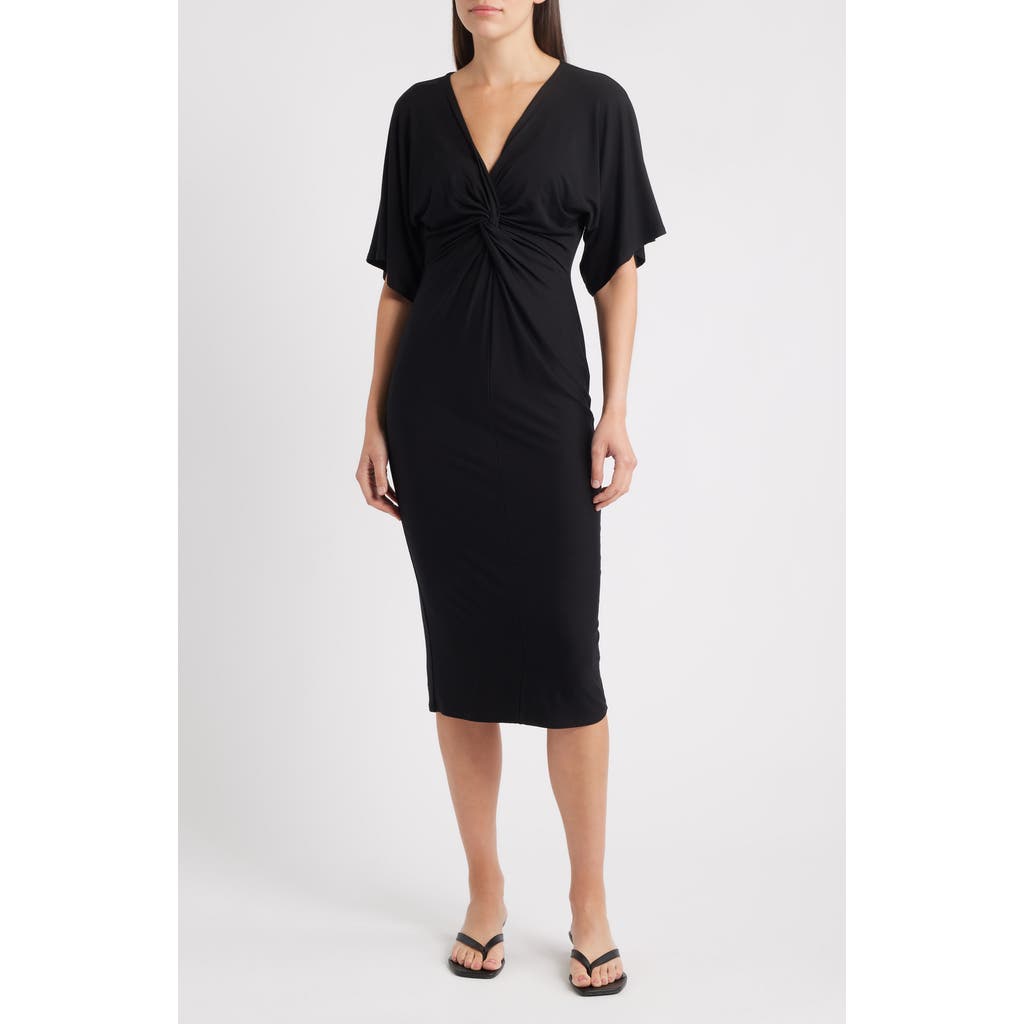Loveappella Twist Front Knit Midi Dress In Black
