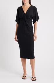 Loveappella Twist Front Knit Midi Dress