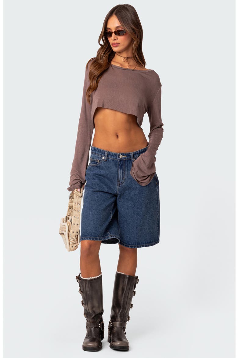Sheer Raw Hem Crop Top, Alternate, color, BROWN