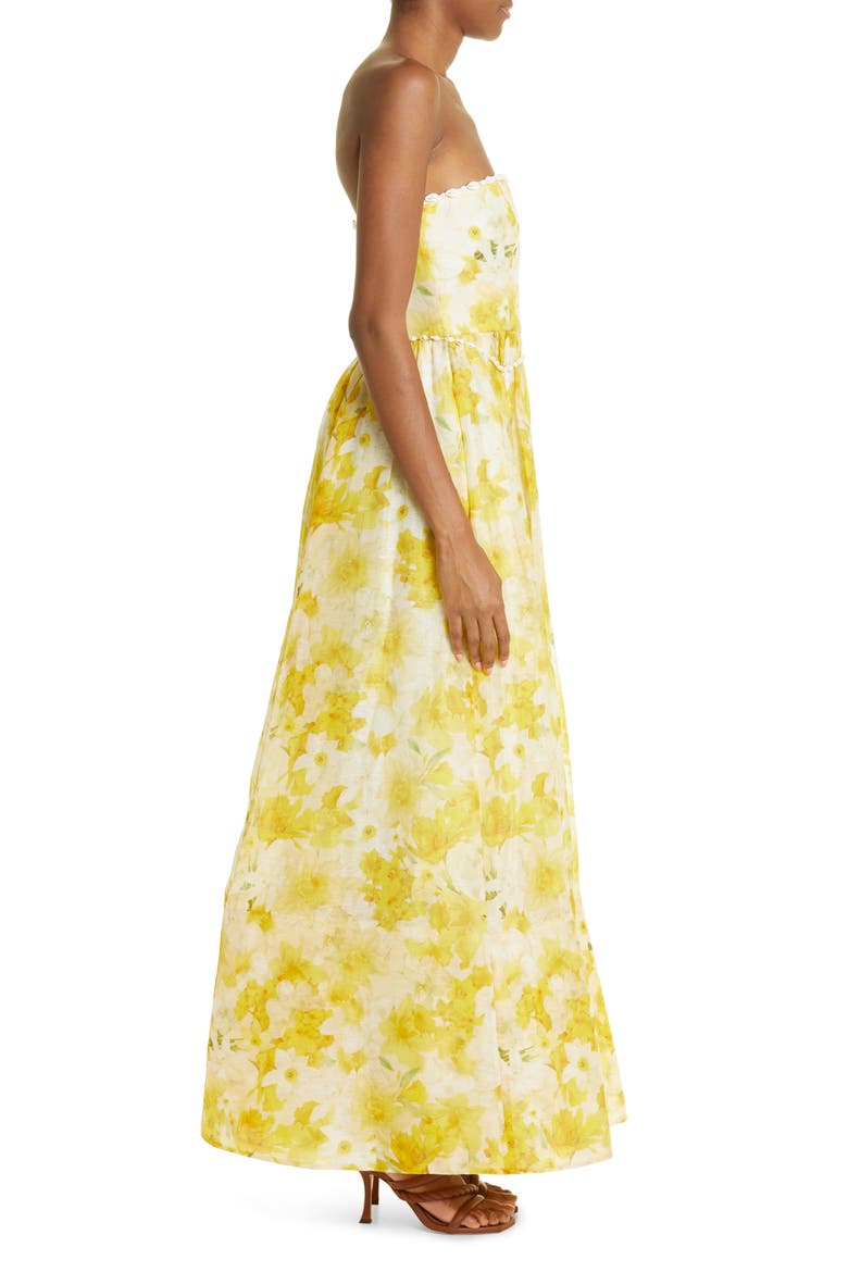 Wonderland Floral Strapless Linen & Silk Maxi Dress, Alternate, color, DAFFODIL PRINT