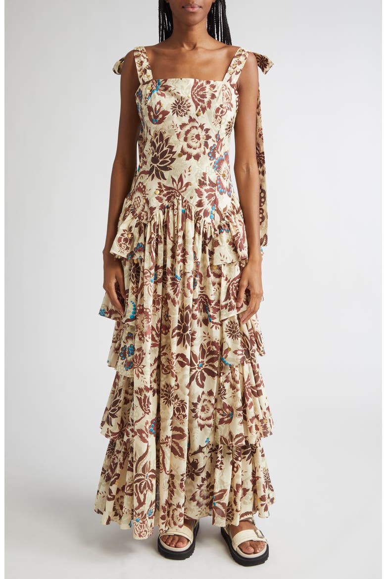 Mindy Floral Tiered Ruffle Maxi Dress, Main, color, RED MULTI