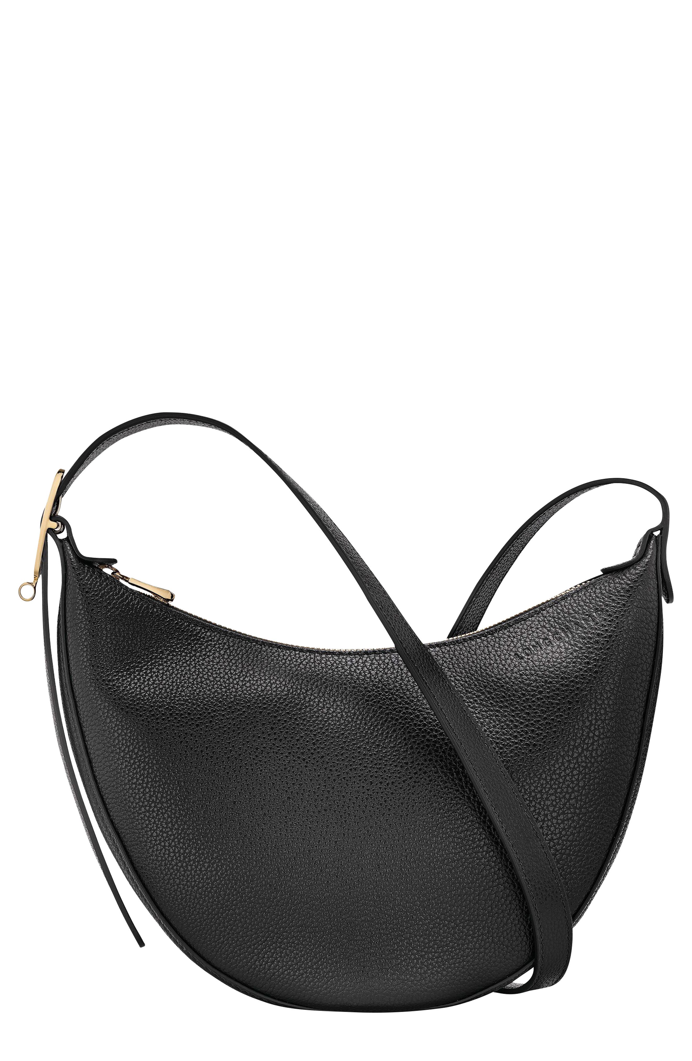 Longchamp Le Foulonne Small Leather Crossbody Bag, Main, color, Black