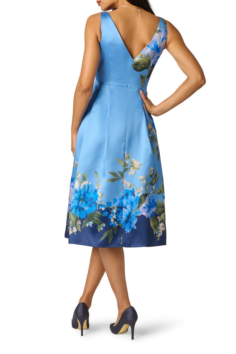 Sleeveless Mikado Fit & Flare Midi Dress, Alternate, color, BLUE MULTI