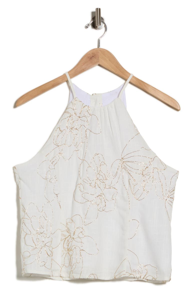 Metallic Embroidered Halter Tank, Alternate, color, IVORY/ GOLD