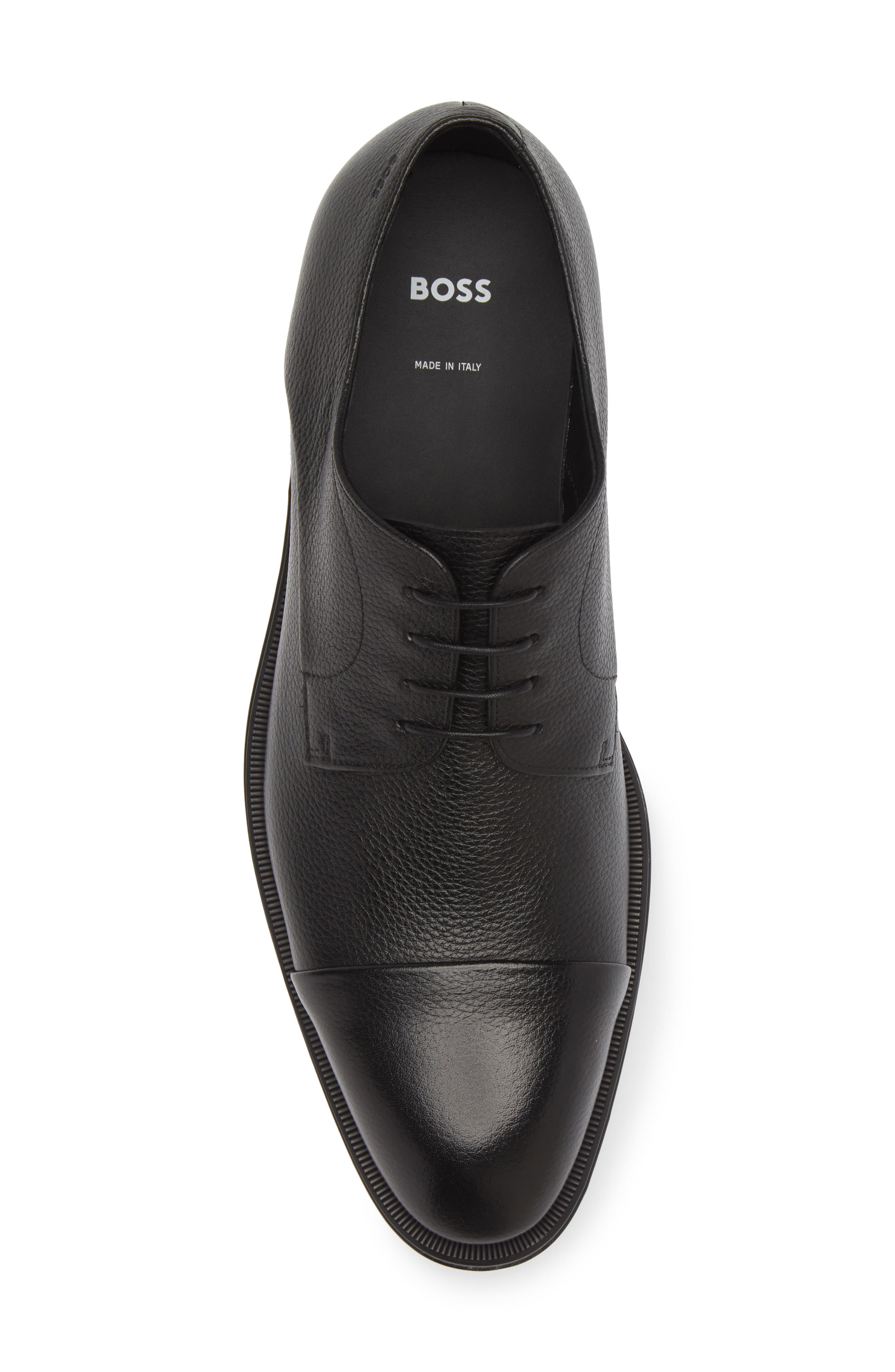 BOSS Derrek Pebbled Cap Toe Derby, Alternate, color, Black
