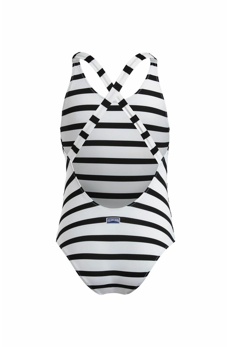 Kids' Rayures One-Piece Swimsuit, Alternate, color, NOIR BLANC