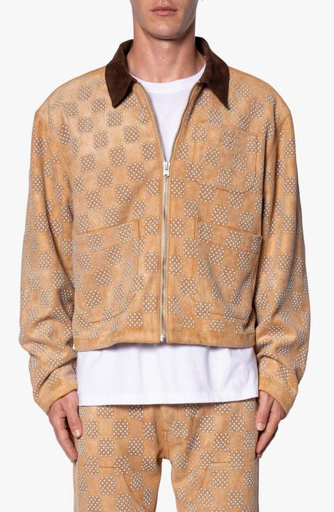 Studded Turquoise Checker Corduroy Collar Trucker Jacket