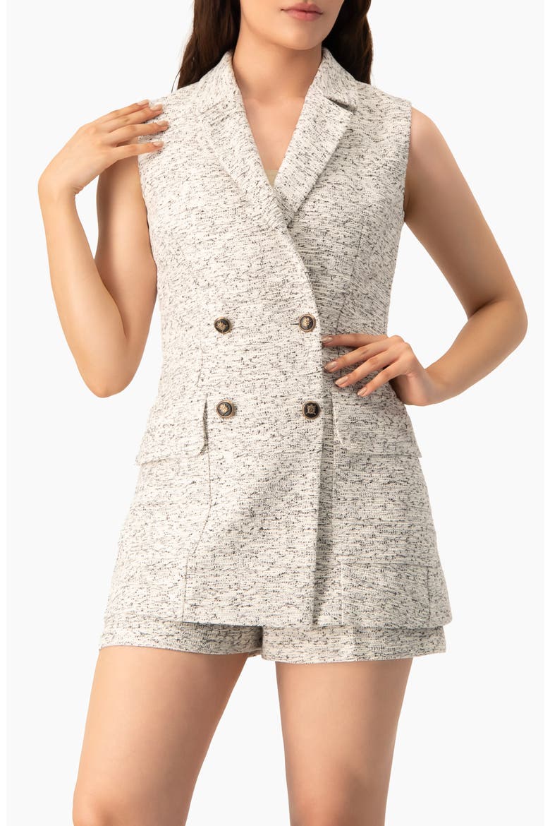 Double-Breasted Bouclé Blazer Vest, Main, color, Ivory