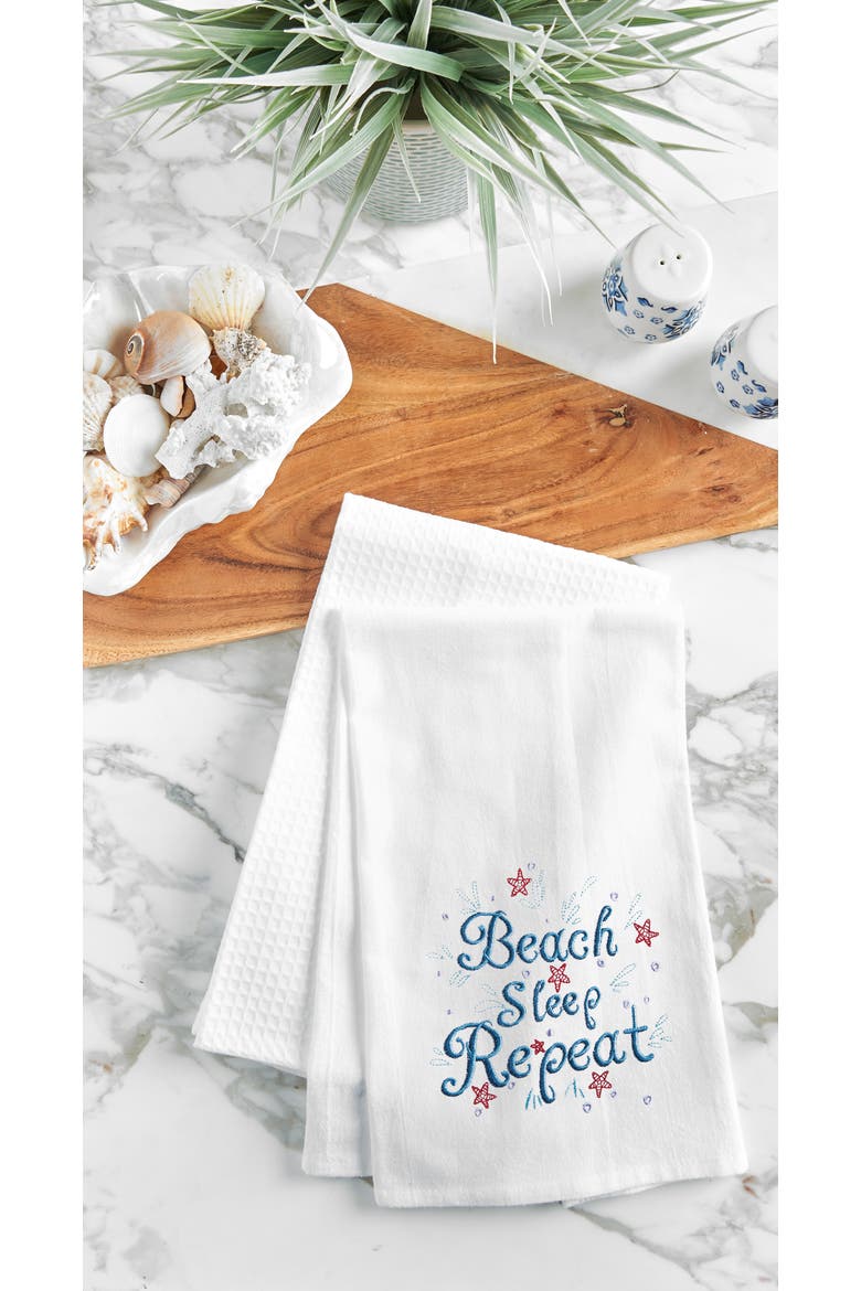 Beach Sleep Repeat Flour Sack Kitchen Dishtowel, Alternate, color, White
